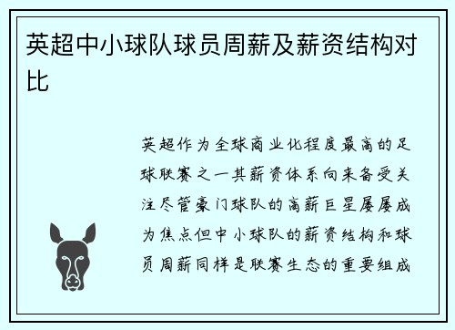 英超中小球队球员周薪及薪资结构对比